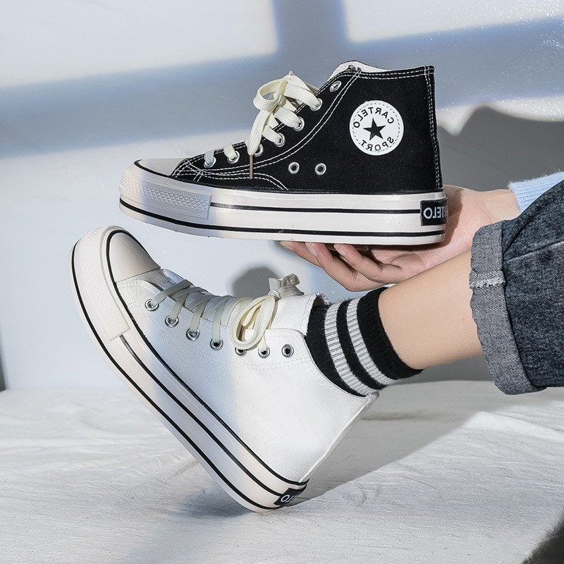 内增高鞋6cm小白鞋女韩版新款学生松糕厚底潮鞋高帮帆布鞋女H05