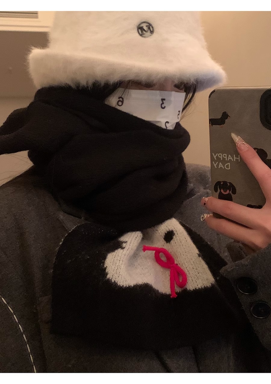 Winter 2024 New Warm Knitted Female Cute Rabbit Bow Leisure Outdoor Windproof and Cold resistant Scarf_voghion.com