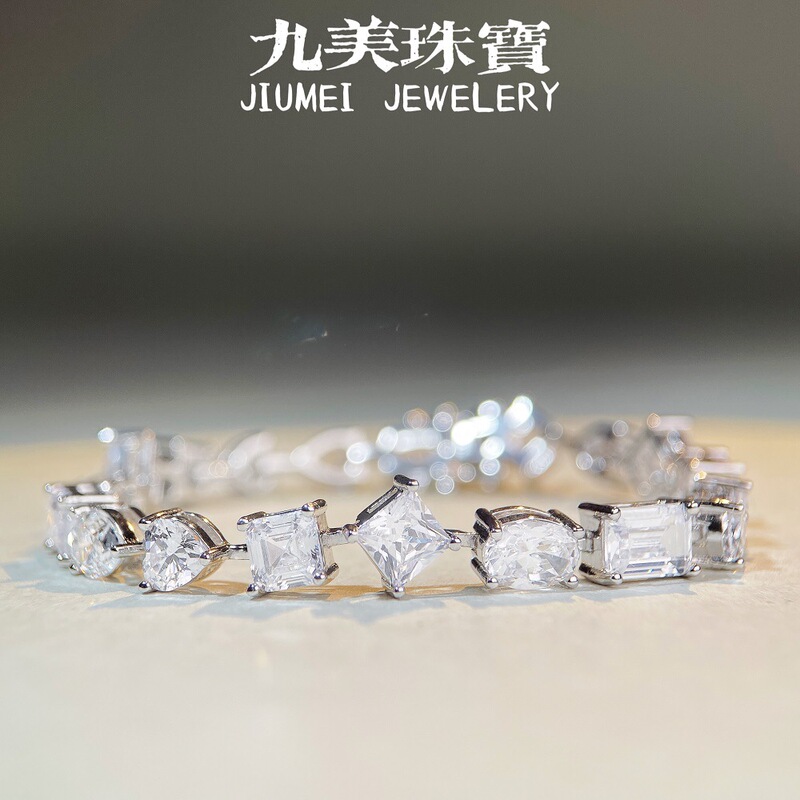 Cross-border s925 sterling silver platinum plated special-shaped diamond bracelet bracelet full row moissanite tennis high carbon stone bracelet wholesale Cross-border s925 sterling silver platinum plated special-shaped diamond bracelet bracelet full row moissanite tennis high carbon stone bracelet wholesale