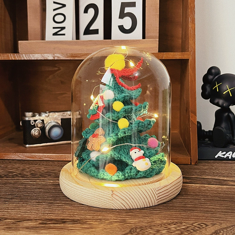 Руководство по дереву? handmade christmas woven lampshade decorative set, knitted tree under glass dome, with gift bag option