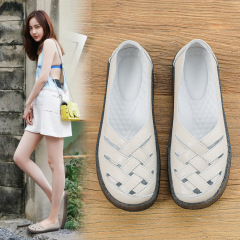 2023 New Leather Sandals for Women - Summer Fashion, Outdoor Wear, Versatile Roman Sandals, Flat, Rounded Toe, Jelly Insoles