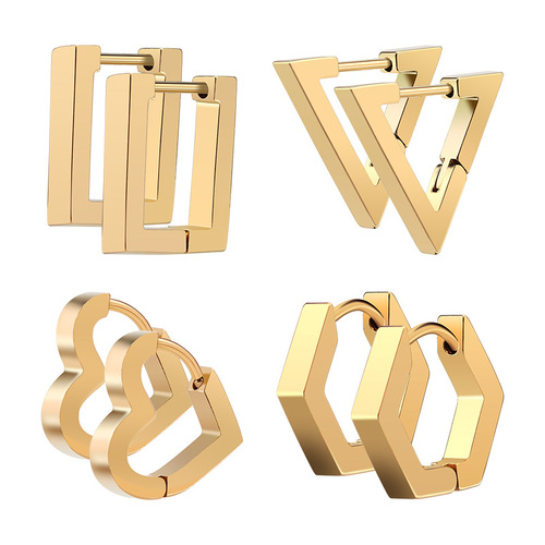 Korean stainless steel geometric shape personalized men's and women's trendy earrings and earrings simple earrings titanium steel triangular earrings