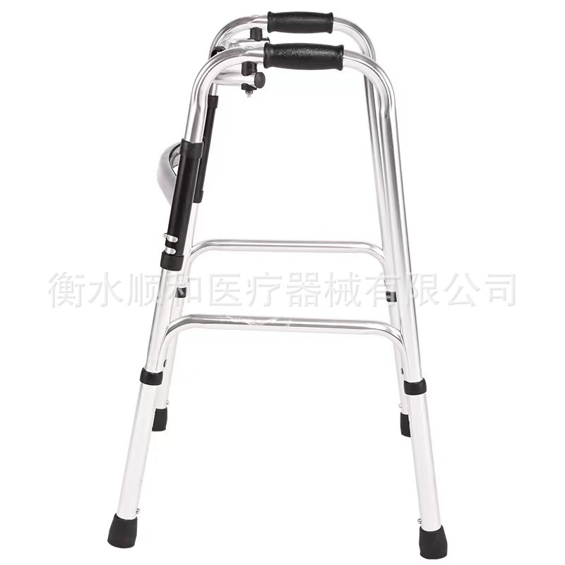 Asistente de caminar para ancianos empujable, anti-deslizante, altura ajustable y conveniente plegable con correa de rueda, aleación de aluminio