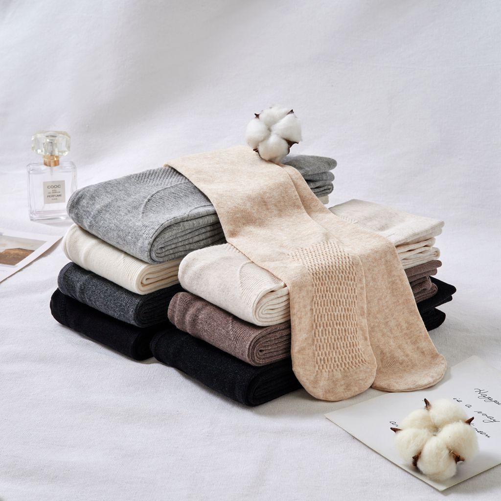 Autumn and Winter Gentle Style Vertical Stripes Combed Cotton Micro-Pressure Anti-Pilling Oatmeal White High-Waist Bottoming Pantyhose