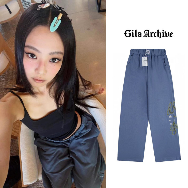 Korean Trendy Brand Jennie Same Style Gila Archive Star Rhinestone Letter Dance Pants Casual Sweatpants Women Korean Trendy Brand Jennie Same Style Gila Archive Star Rhinestone Letter Dance Pants Casual Sweatpants Women