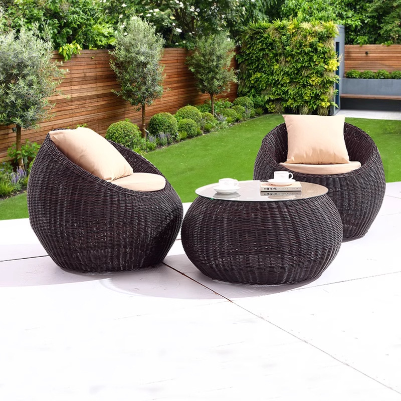 Balcón al aire libre sofá tela de caña mesa de té combinación de caña ocio al aire libre patio silla de caña jardín al aire libre muebles tejidos