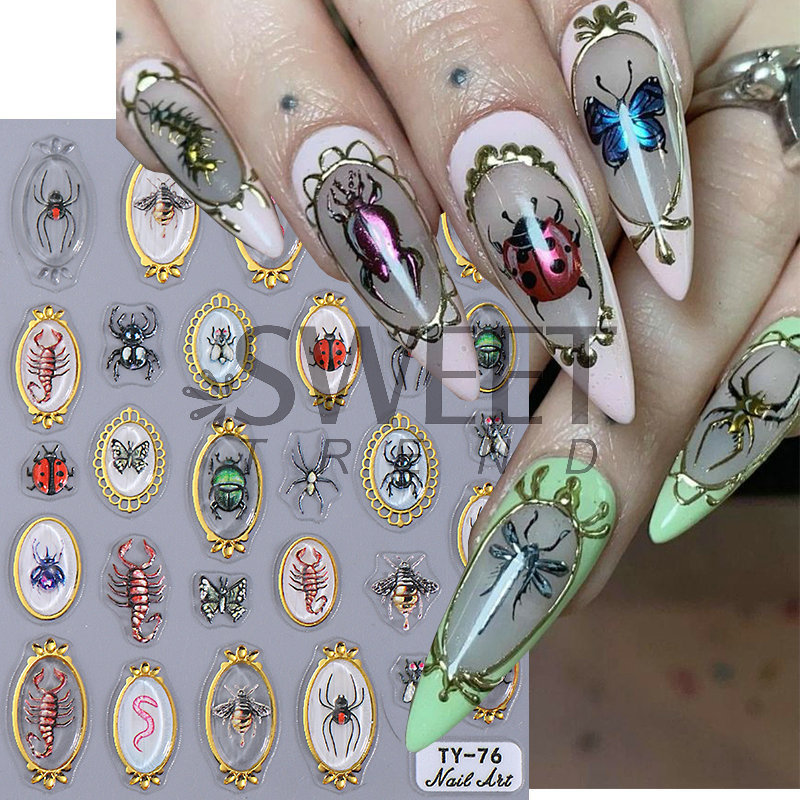 Cross-border nail art stickers wholesale new craft relief Japanese vintage amber centipede insect nail stickers nail Cross-border nail art stickers wholesale new craft relief Japanese vintage amber centipede insect nail stickers nail