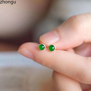 Source S925 Silver Jade Inlaid Earrings New Trendy Women's Fresh Elegant Chalcedony Earrings Exquisite Simple Jasper
