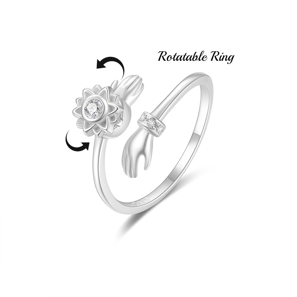 2g Weight Zircon Inlay Material Anxiety Ring, Open Rings Classification Adjustable Ring Size 1 Piece Quantity Daily Occasion 925 Sterling Silver Material Sun, Moon Pattern All Seasons Season Women's Gender Plating, Inlay Design Sweet, Shiny Style 925 Sterling Silver Zircon Sun Moon Open Rings Anxiety Ring 925 Sterling Silver Rings 39