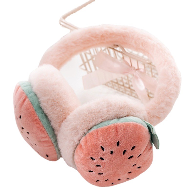 De las mujeres de los niños orejeras fruta ajustable otoño e invierno cálido orejeras dibujos animados felpa orejeras al por mayor