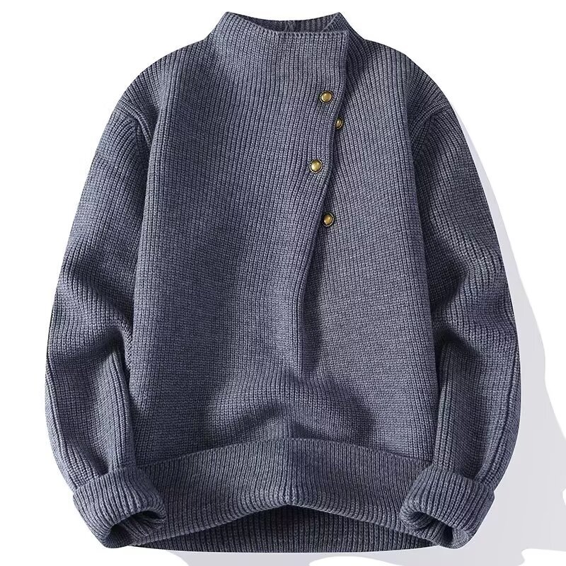 Botón de diseño sensación de jersey suéter hombre medio alto cuello invierno mono chaqueta de invierno de otoño camisa base de tendencia comercio exterior al por mayor transfronterizo image 7