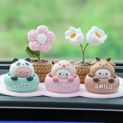 Other Automotive Interior Supplies | Accessories Female Creative Car - panda-pig-deer-plush-pink-flower-lily-of-the-valley-pink-cushion
