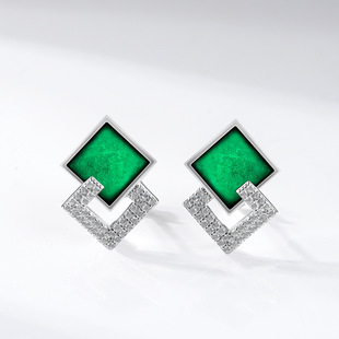 S925 Silver Inlaid Natural Ink A Goods Jade Ink Jade Earrings Jade Fashion Ladies High-end Earrings