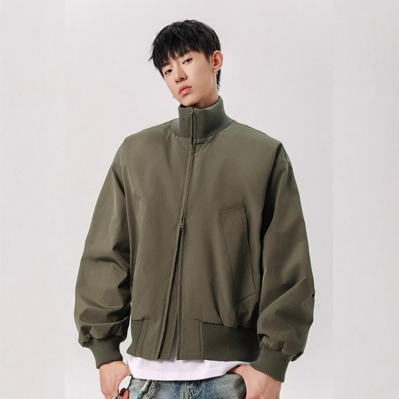 Brown Short Cotton Jacket with Stand Collar for Men, Winter American Retro Baseball Jacket, Pilot Jacket, down Cotton Jacket Brown Short Cotton Jacket with Stand Collar for Men, Winter American Retro Baseball Jacket, Pilot Jacket, down Cotton Jacket