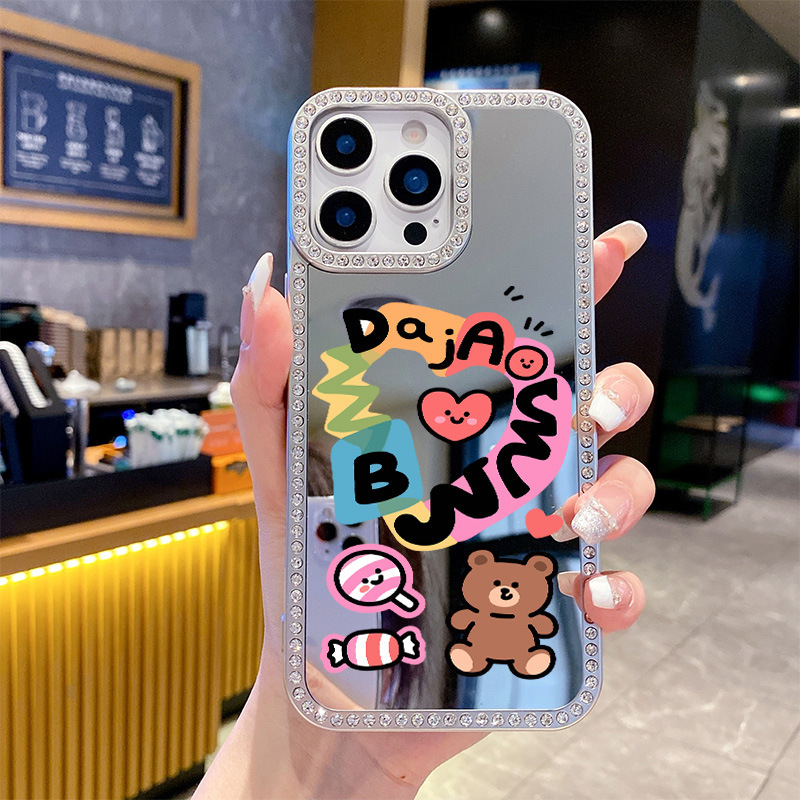 iPhone16promaxに適したフラッシュダイヤモンド電気メッキミラー フラッシュダイヤモンド携帯電話ケース Apple 15 シンプルレター保護カバー|undefined
