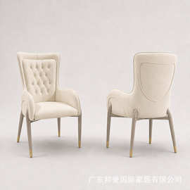 Modern Dining Room Luxury Fabric Wood High Back Dining Chair