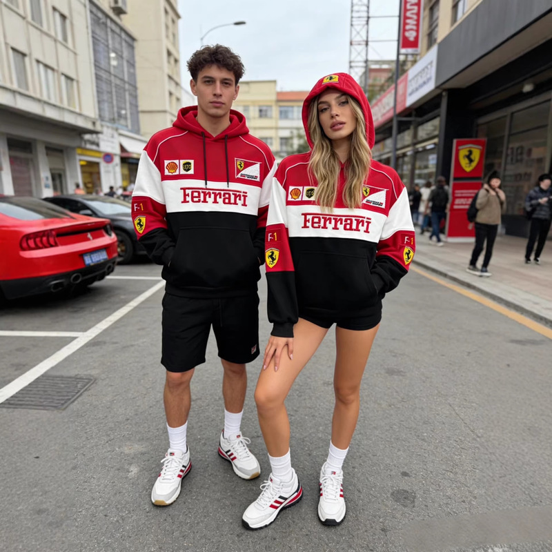 Cross-Border New Embroidered Patchwork Sweatshirt Ferrari Hooded Sweatshirt Embroidered Style F1 Racing Jacket Custom-Made Cross-Border New Embroidered Patchwork Sweatshirt Ferrari Hooded Sweatshirt Embroidered Style F1 Racing Jacket Custom-Made