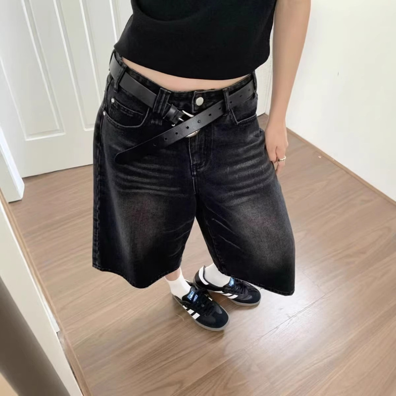 American Retro Denim Shorts, Women's Summer Low-Waist Straight Pants, High-End and Super Stylish, Very Attractive Three-Quarter Pants