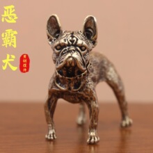 纯黄铜恶霸犬土狗法斗微雕件仿古玩手工摆件办公家居桌面镇宅风水