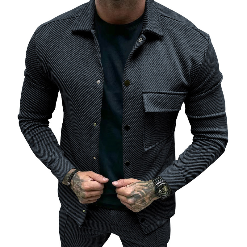 Transfronterizos otoño casuales pesados tweed cuello larga camisa de manga larga Europa y América un solo botón hombre chaqueta de color sólido chaqueta hombre