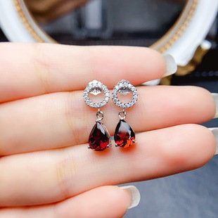 New natural tourmaline earrings S925 silver inlaid main stone 6*8mm Joker net red explosions women's jewelry wholesale