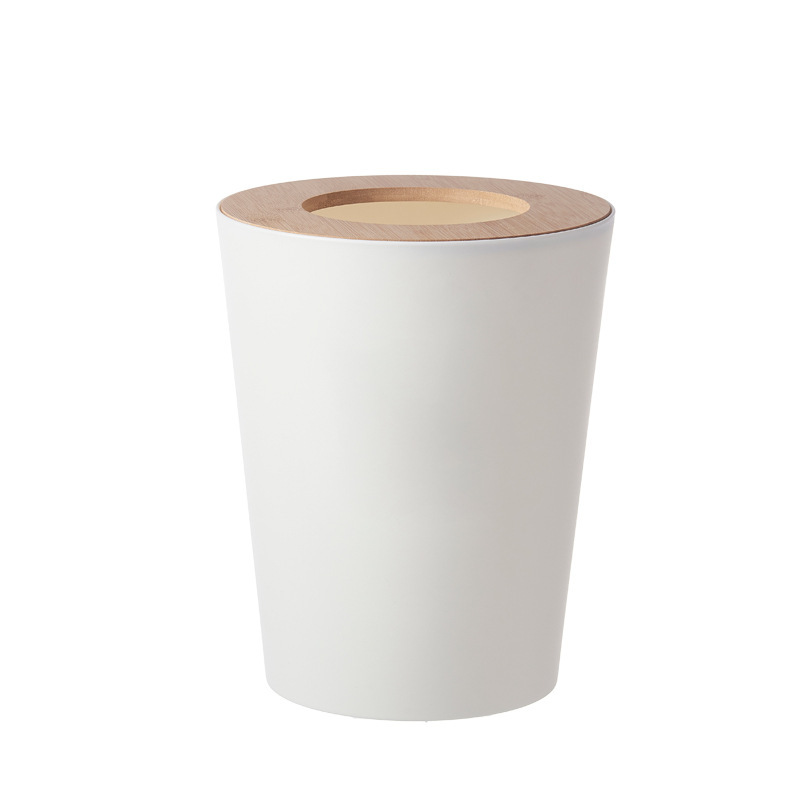 High-end Fashion Trash Bin Household Toilet Toilet Paper with Lid Lou Kitchen Living Room Large Wooden Cover Trash Bin