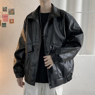 American Style Retro pu Leather Men's Spring and Autumn Plagika Handsome Casual Jacket ins Hong Kong Style Loose Trendy Brand Student Jacket