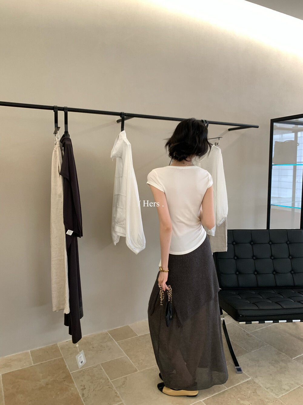 Chân váy chữ A nữ cạp cao phối ren lưới xuyên thấu dáng dài bất đối xứng — Xám cacbon, yến mạch chi tiết 19
