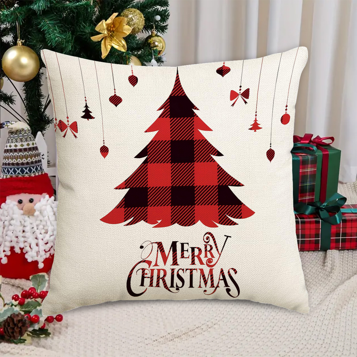 Christmas tree reindeer Santa Claus cover Sofa decoration Pillow case_voghion.com