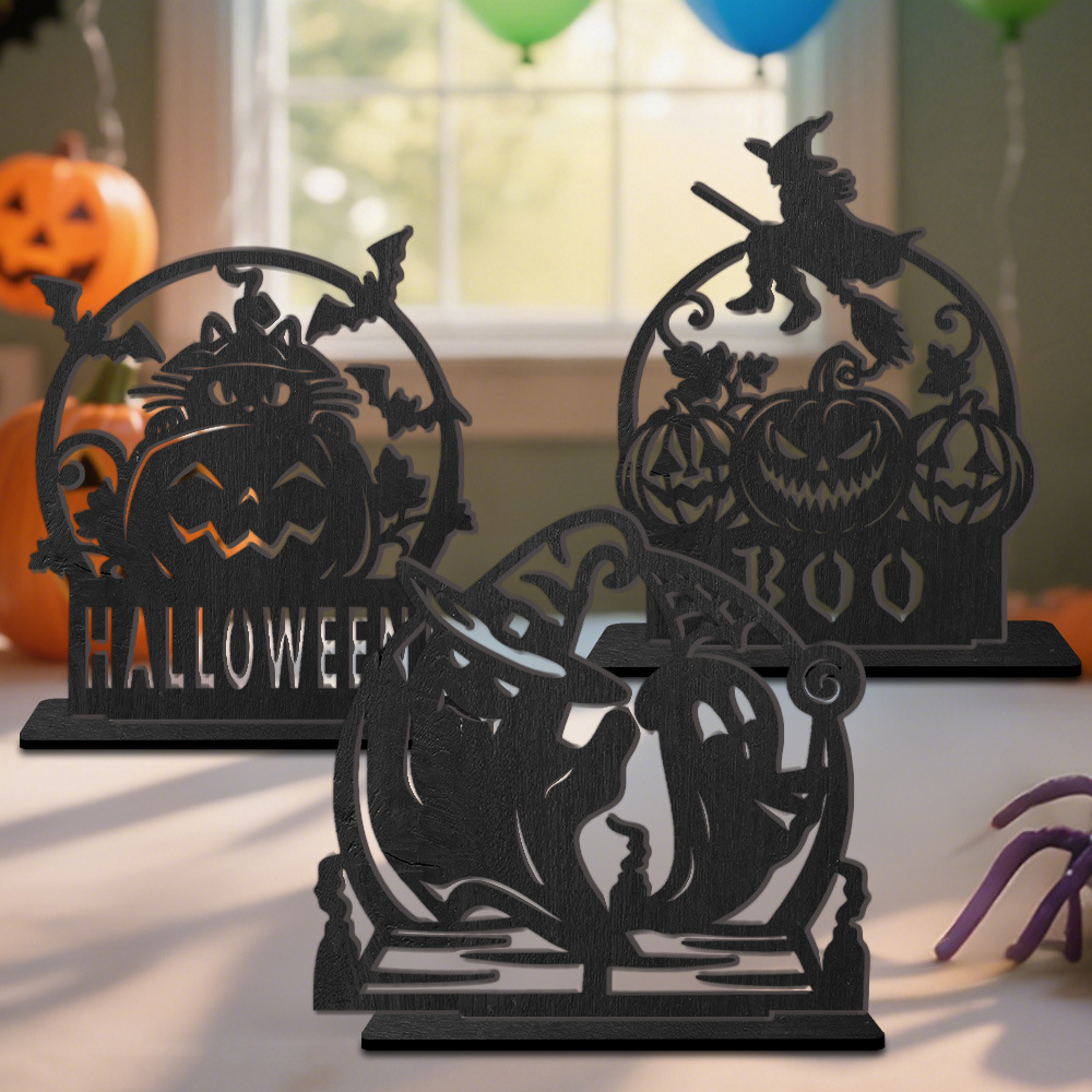 Adornos de madera de Halloween transfronterizos, linternas de calabaza de estilo oscuro, decoración de ambiente festivo, artesanías de madera