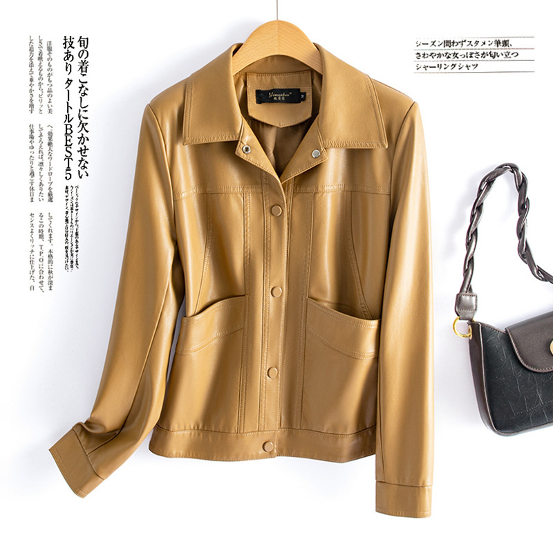 2025 New Small Genuine Leather Jacket Women's Short Motorcycle Pu Leather Slim High Waist Jacket Spring & Fall Clothing Haining