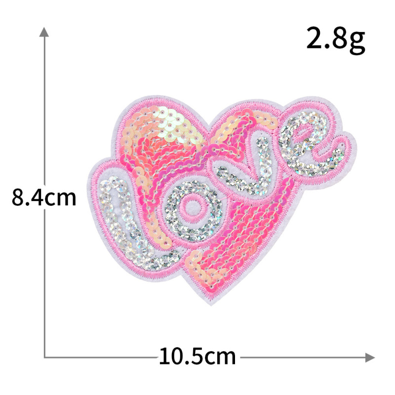 LOVEアルファベット愛国境を越えた新しいスパンコールハート型桃心刺繍布貼りバックゴム服装布バッジパッチ|undefined