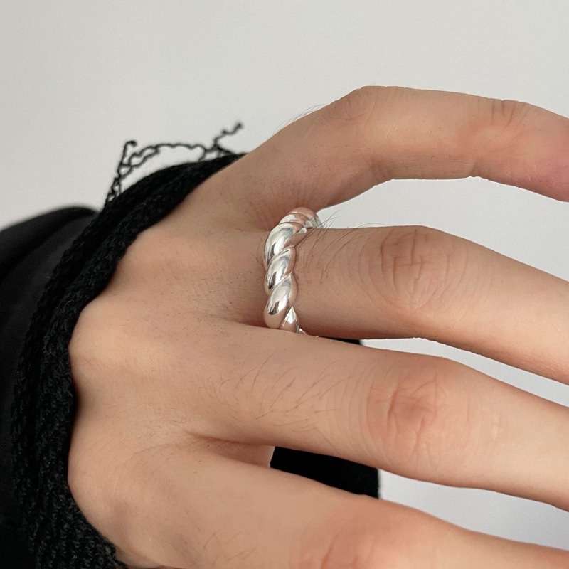 Dulce fresco negro ZIRCON encantador anillo femenino geométrico giro apilado s925 plata anillo abierto hip hop índice dedo anillo moda