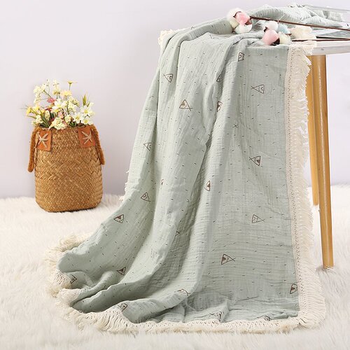 New European and American Children's Fringe Edge Printed Pure Cotton Blanket Baby Bath Towel Infant Blanket Stroller Cover Summer Cooling Blanket