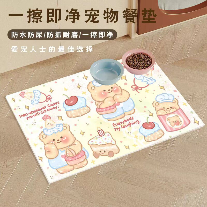 Pet Placemat Is Waterproof, Anti-Fouling, Scratch-Resistant and Bite-Resistant, Cartoon Cute Pattern, Universal for Cats and Dogs, Easy to Clean, Leak-Proof and Anti-Dirty