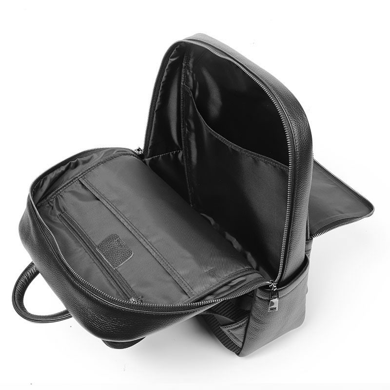 Ba lô nam da bò lớp đầu sức chứa lớn, túi du lịch kiêm túi đựng laptop 16 inch — Màu đen