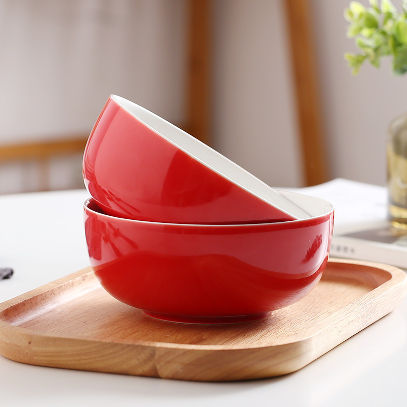 松发磁器のお祝い用麺鉢、赤い磁器、新年のお祝い、美しい赤い精巧な磁器、贈り物、カップル向け2個セット|undefined