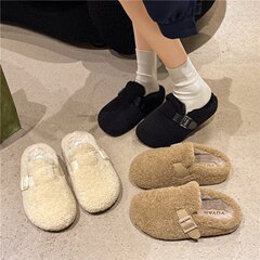 法式厚底包头毛毛拖鞋女外穿2025新款秋冬高级感一脚蹬毛绒棉拖鞋
