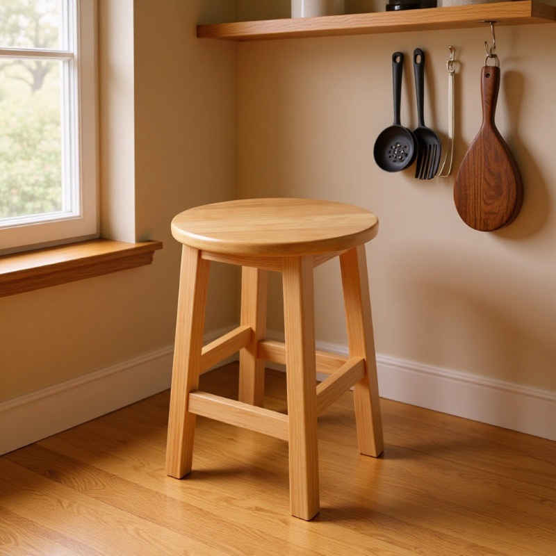 Student Dance High Stool, Dining Solid Wood Bar Stool, Snack Bar Restaurant Dining Chair, Household Simple Thickened Low Stool