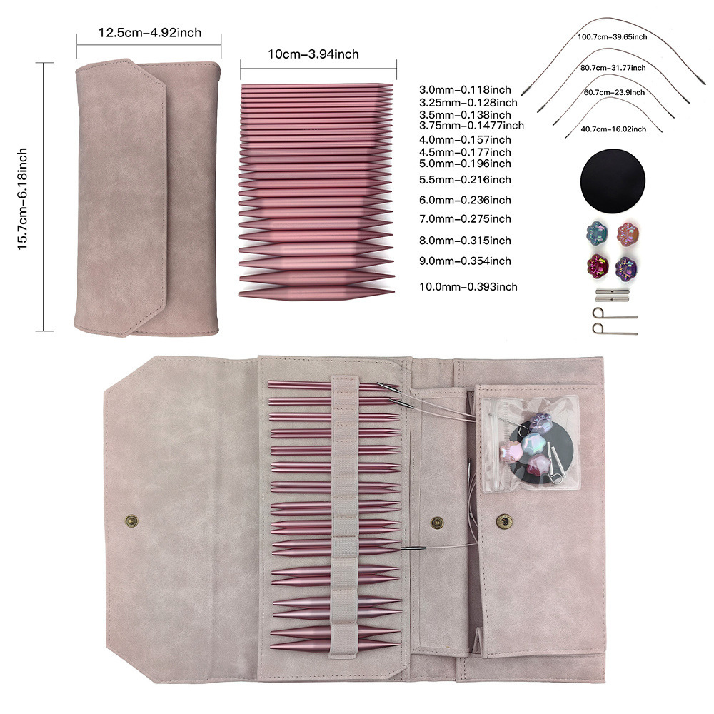 Aguja de suéter rosa, aguja de anillo desmontable de alúmina, aguja de anillo multifuncional, longitud de 100MM13 paquete de pago