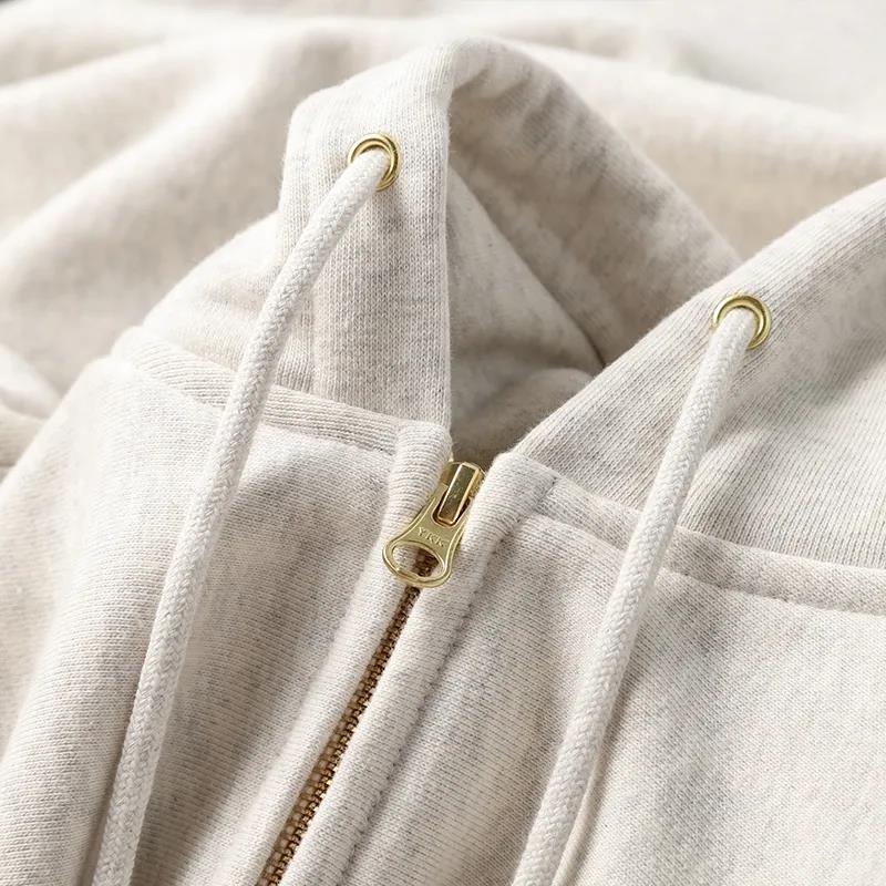 Spring cotton fleece sweatshirt with zipper for men and women with…