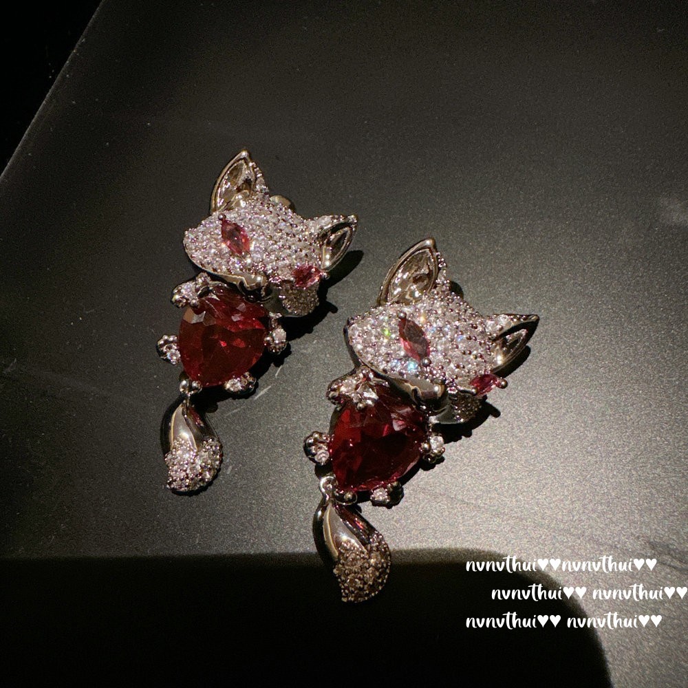 2103QIP pigeon blood red fox zircon earrings ~ no box