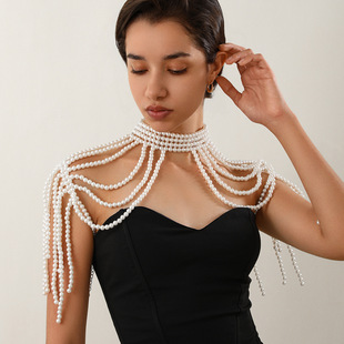 European and American Cross-Border New Fashion Women's Dress Wedding Pearl Gift Shoulder Chain Body Chain Tassel Multi-Layer Necklace French Jewelry