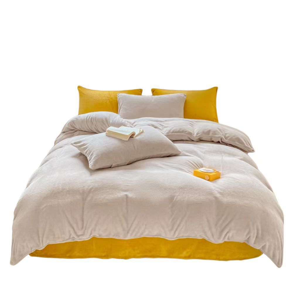 Otoño e invierno engrosado leche cama de cuatro piezas conjunto de coral cubierta de edredón de flanel doble sábanas de tres piezas conjunto