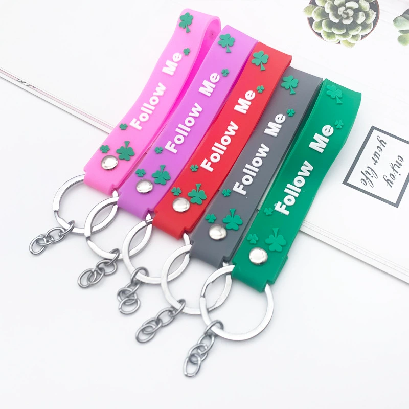 Creative car keys, handheld keychain PVC, silicone doll, four-leaf clover