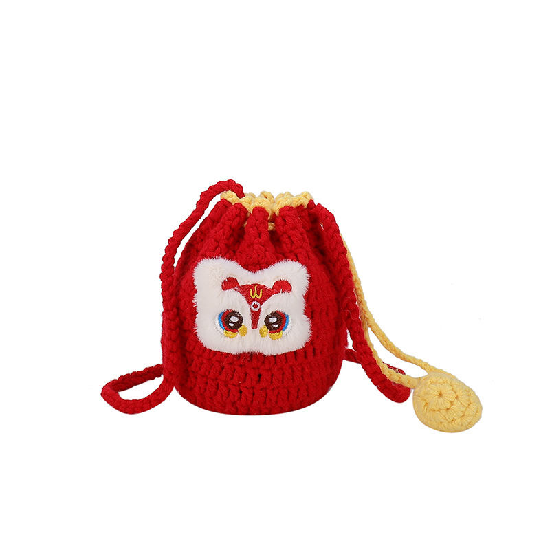 Bolsas de felicitación de Año Nuevo para niños, bolsas de cambio de gancho hechas a mano, nuevos bolsos de cuerda de dibujo, bonitos niños, sobre rojo