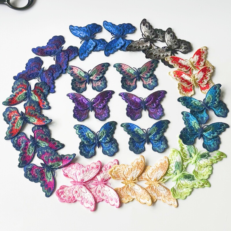Encrypted color butterfly embroidery cloth stickers double-layer water soluble embroidery patch clothes skirt shoes and hats decorative accessories DIY