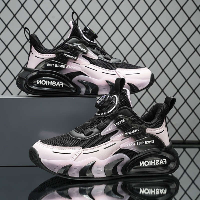 Zapatos de botón giratorio para niños primavera y otoño zapatos de malla transpirables para niños zapatos de corrida de moda universal al por mayor