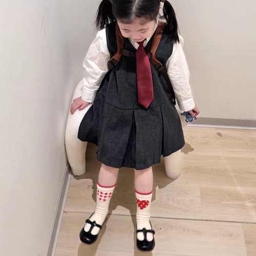 Grid polka dot heart children's socks holiday atmosphere feeling girls' pure cotton crew socks Instagram style Korean version trendy