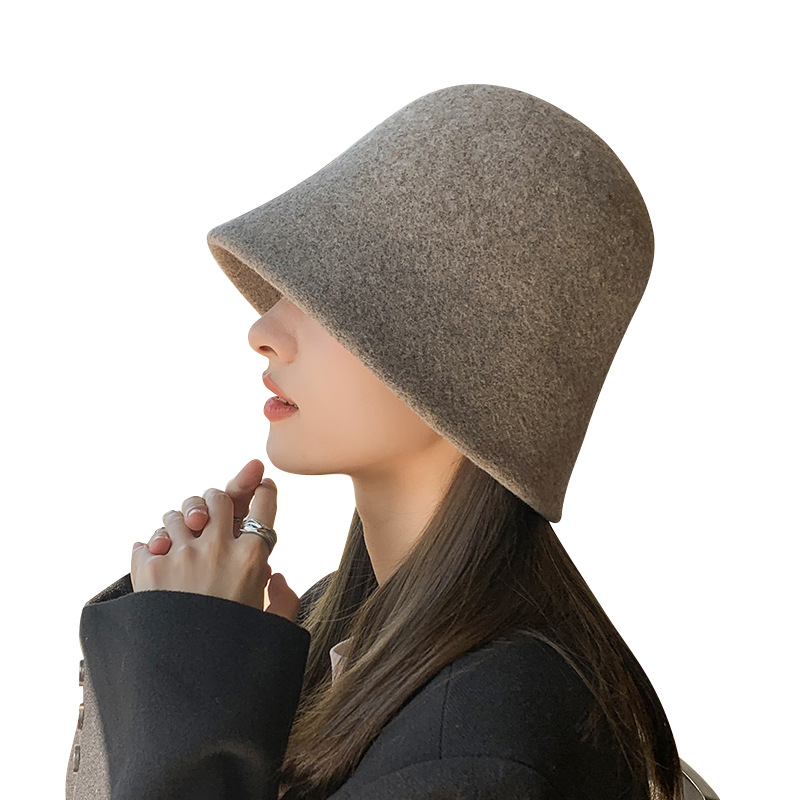 Herfst en winter Nieuwe dameslichtplaat Effen wollen emmerhoed Outdoor Reizen Koreaanse mode Kleine pothoed Trend_voghion.com